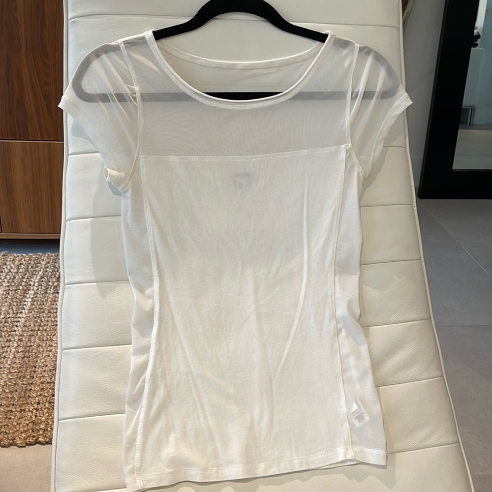 EXPRESS SIZE XS WHITE TEE with SHEER DETAIL 60% cotton 40% modal t-shirt top